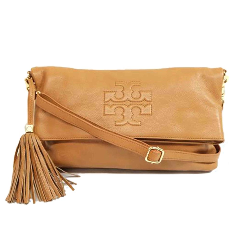 Tory Burch Stitch Logo Fringe Tassel Leather Shoulder Bag